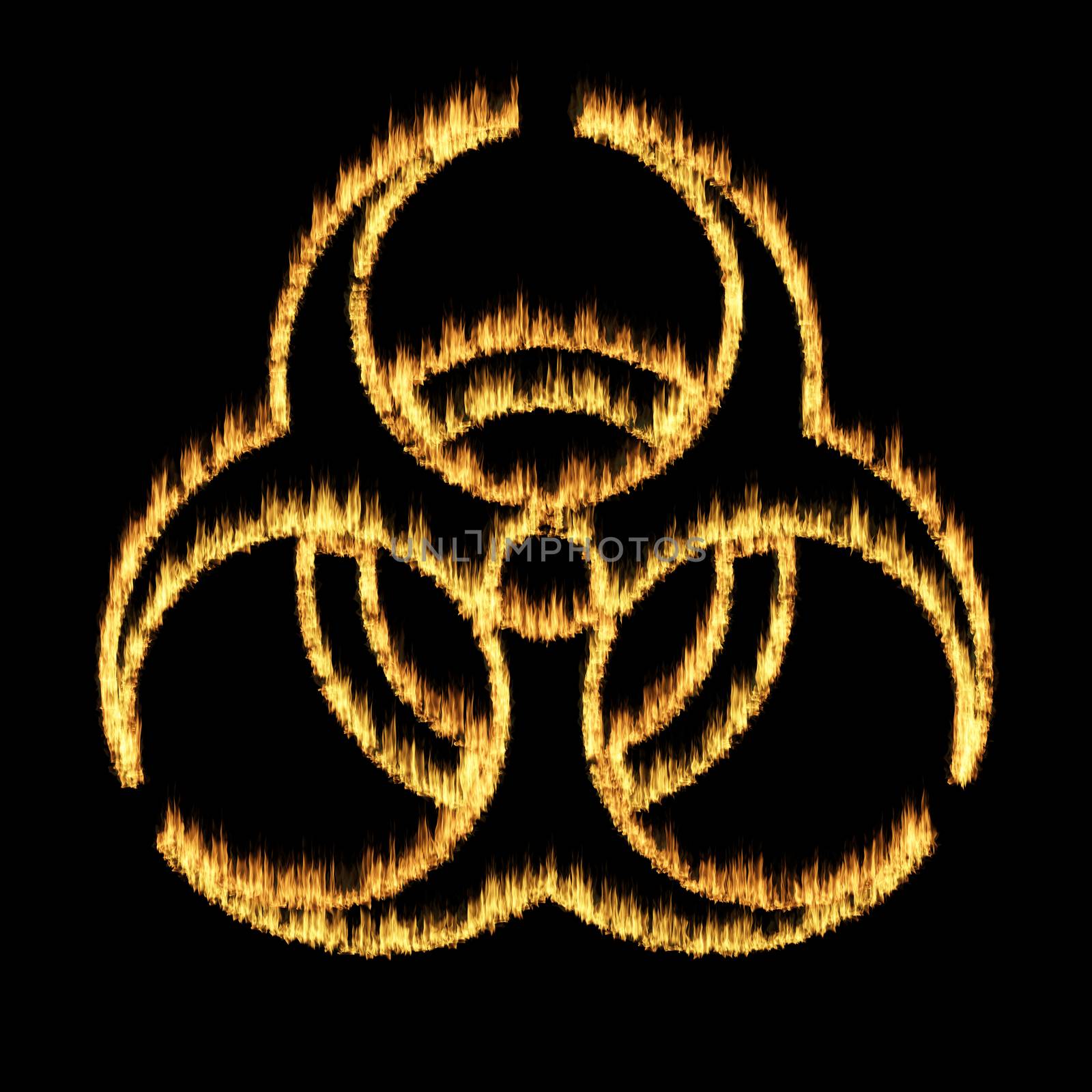 Warning symbol of a biohazard sign from flames - abstract illustration