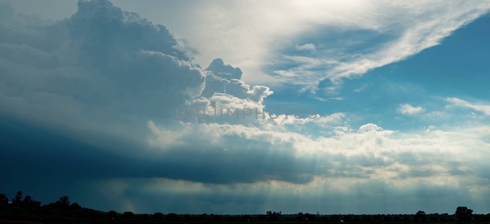 Heaven sky and white clouds. Heaven sky with god light. Spiritual religious background. Beautiful natural pattern of fluffy clouds. God light and planet earth concept. Bright sky. Magic light of sky.