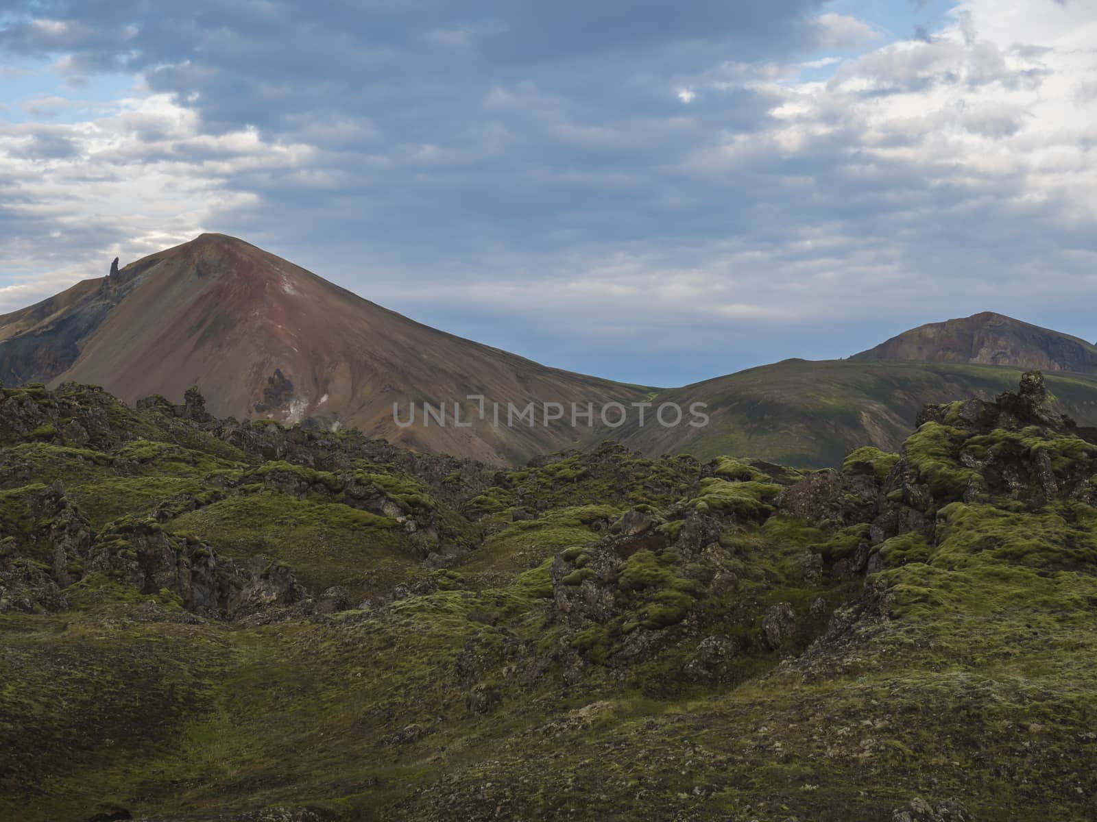 Colorful Brennisteinsalda mountain is one of the most beautiful and multicolored volcanos in Landmannalaugar area of Fjallabak Nature Reserve in Highlands region of Iceland.