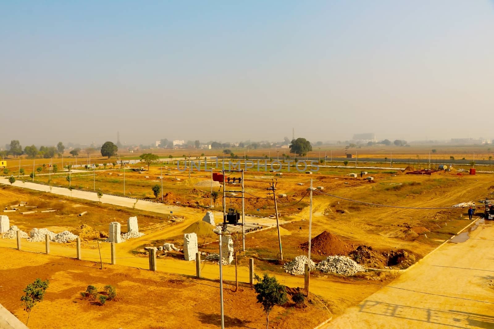 jaipur, Rajasthan, India,- june 2020 : Drone view of an new modern agriculture lands in jaipur