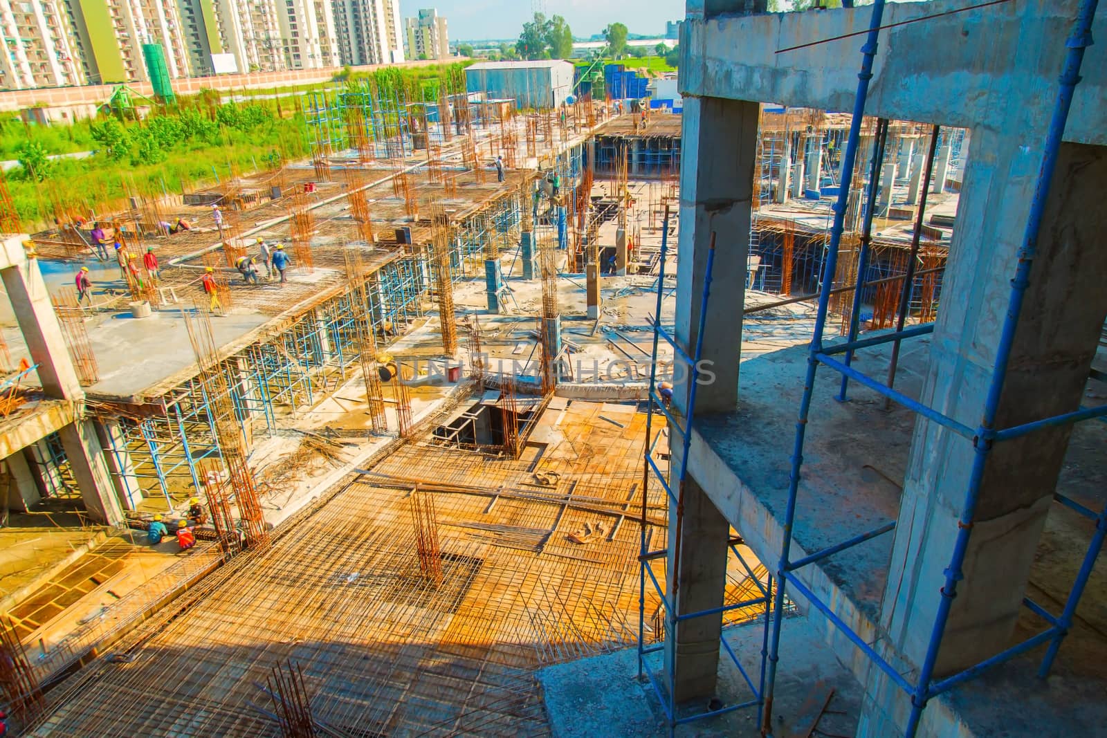 ranchi, India - june 2019 : Top view of an under construction buildings corridor in ranchi