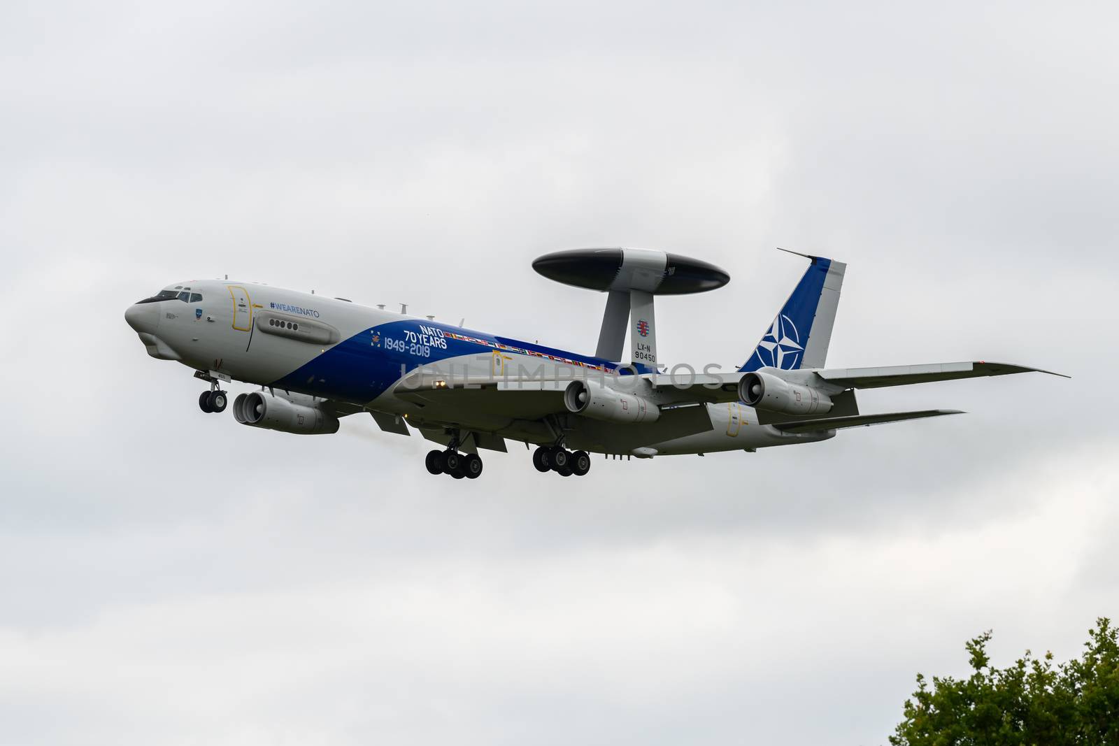 NATO E-3 AWACS aircraft flying through RAF Mildenhall