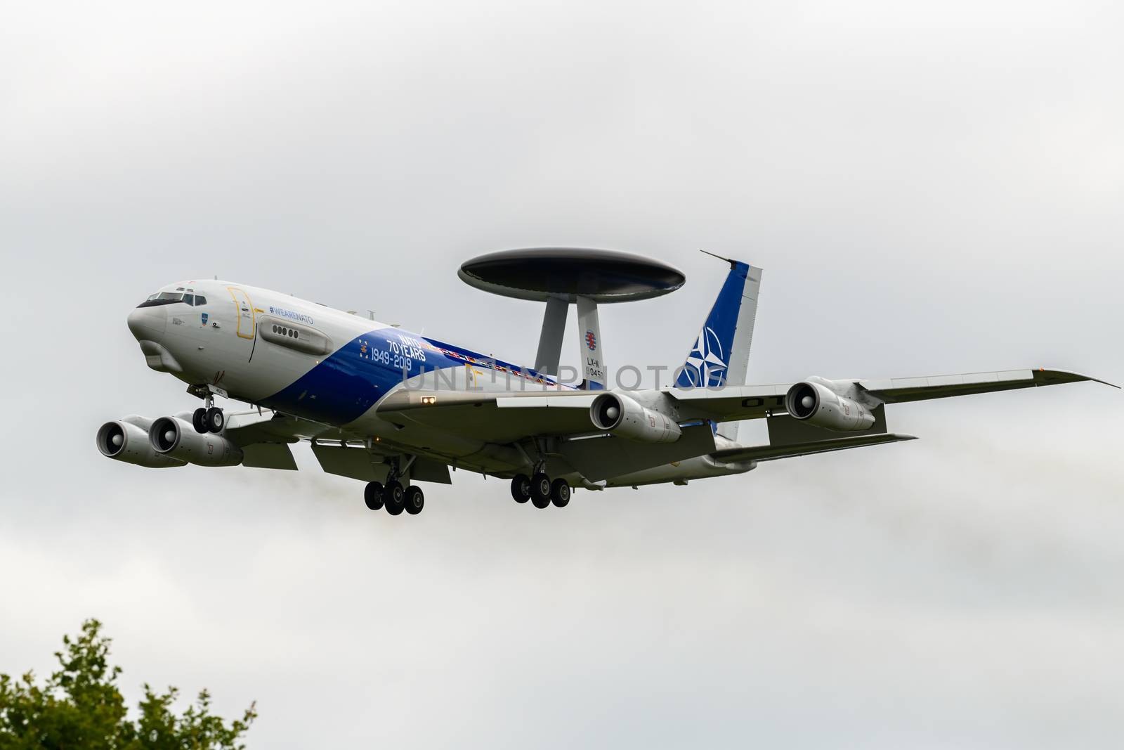 NATO E-3 AWACS aircraft flying through RAF Mildenhall