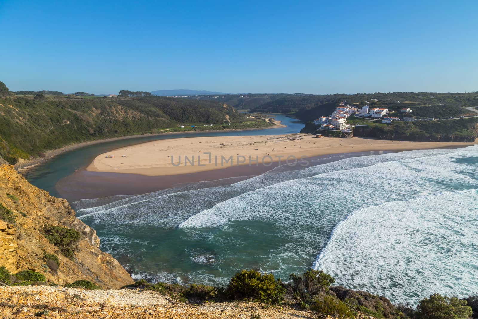 Estuary of the Aljezur river at the beach in the west Algarve. Portugal