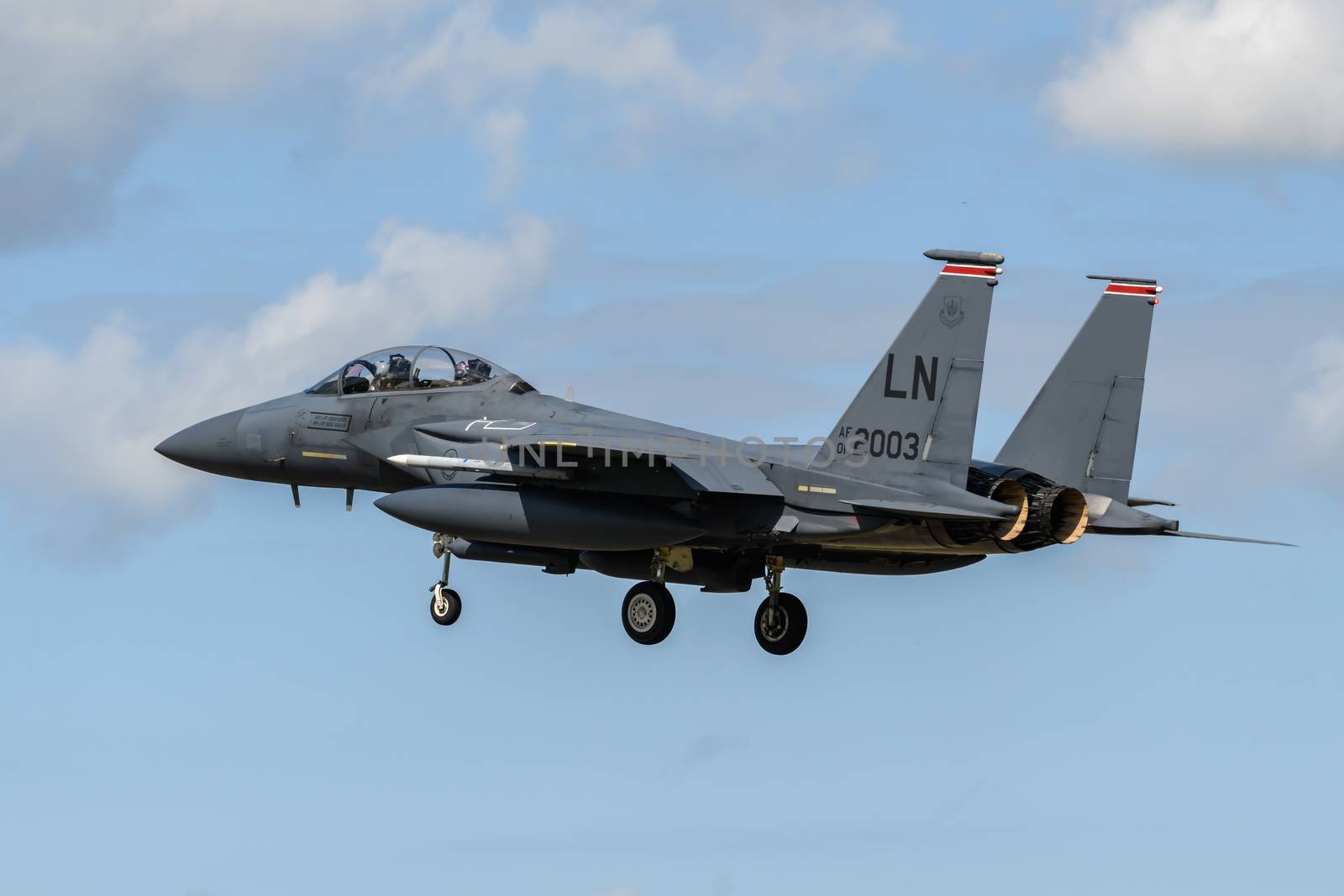 F-15 Eagle Jet on final approach to land at RAF Lakenheath