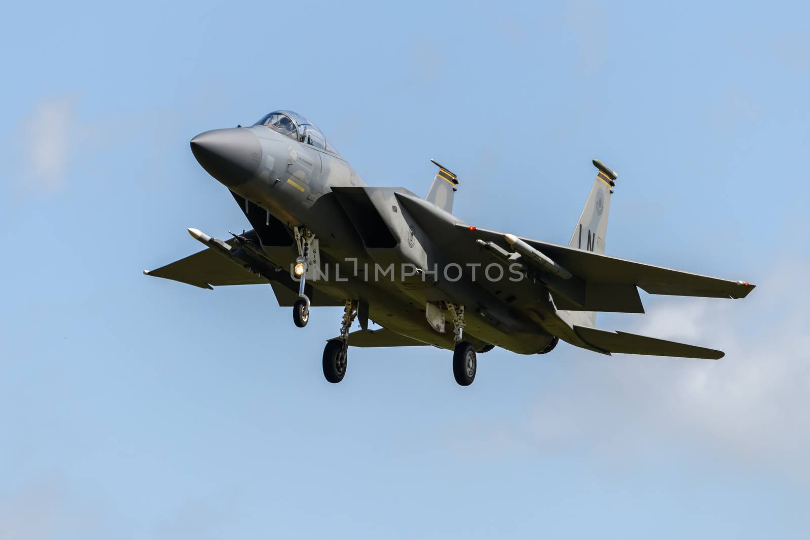 F-15 Eagle Jet on final approach to land at RAF Lakenheath