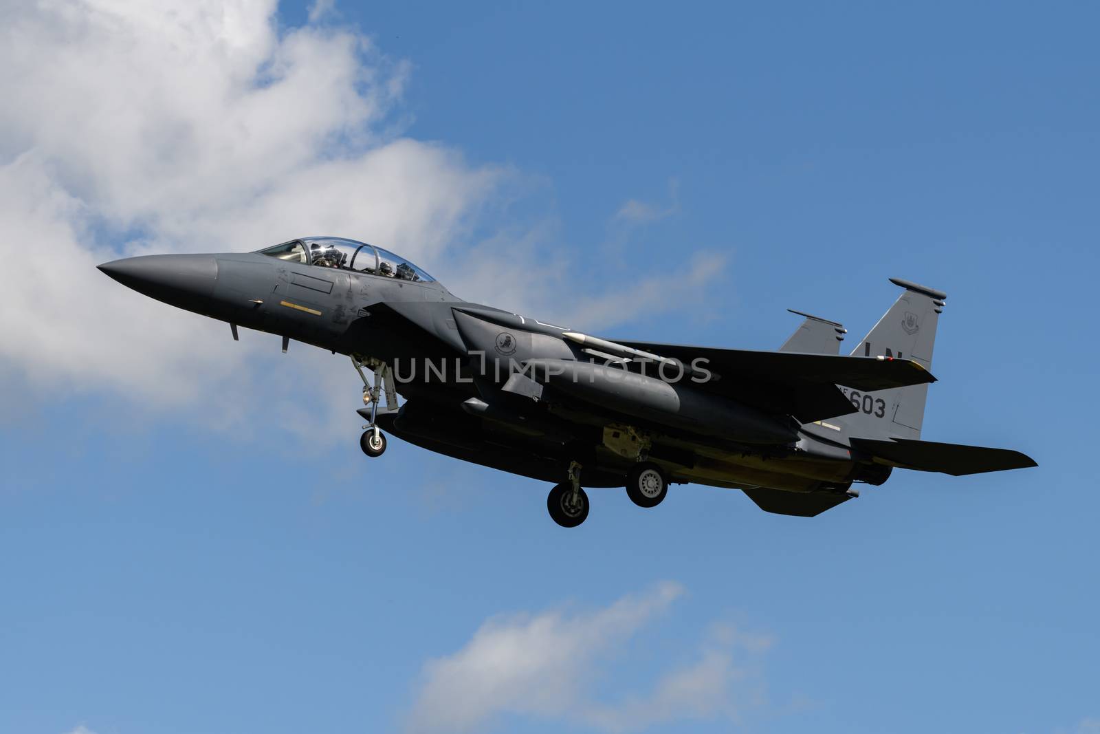 F-15 Eagle Jet on final approach to land at RAF Lakenheath