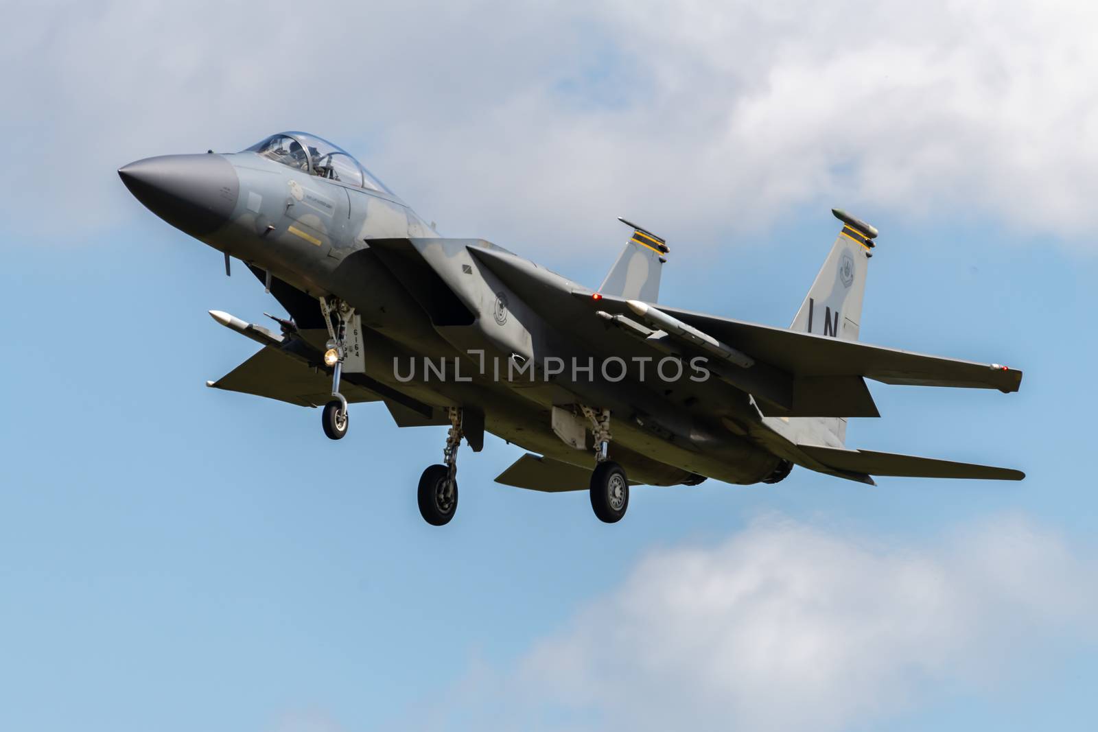 F-15 Eagle Jet on final approach to land at RAF Lakenheath