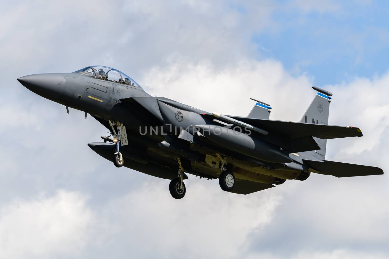 F-15 Eagle Jet on final approach to land at RAF Lakenheath