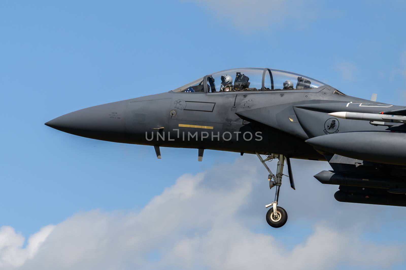 F-15 Eagle Jet on final approach to land at RAF Lakenheath