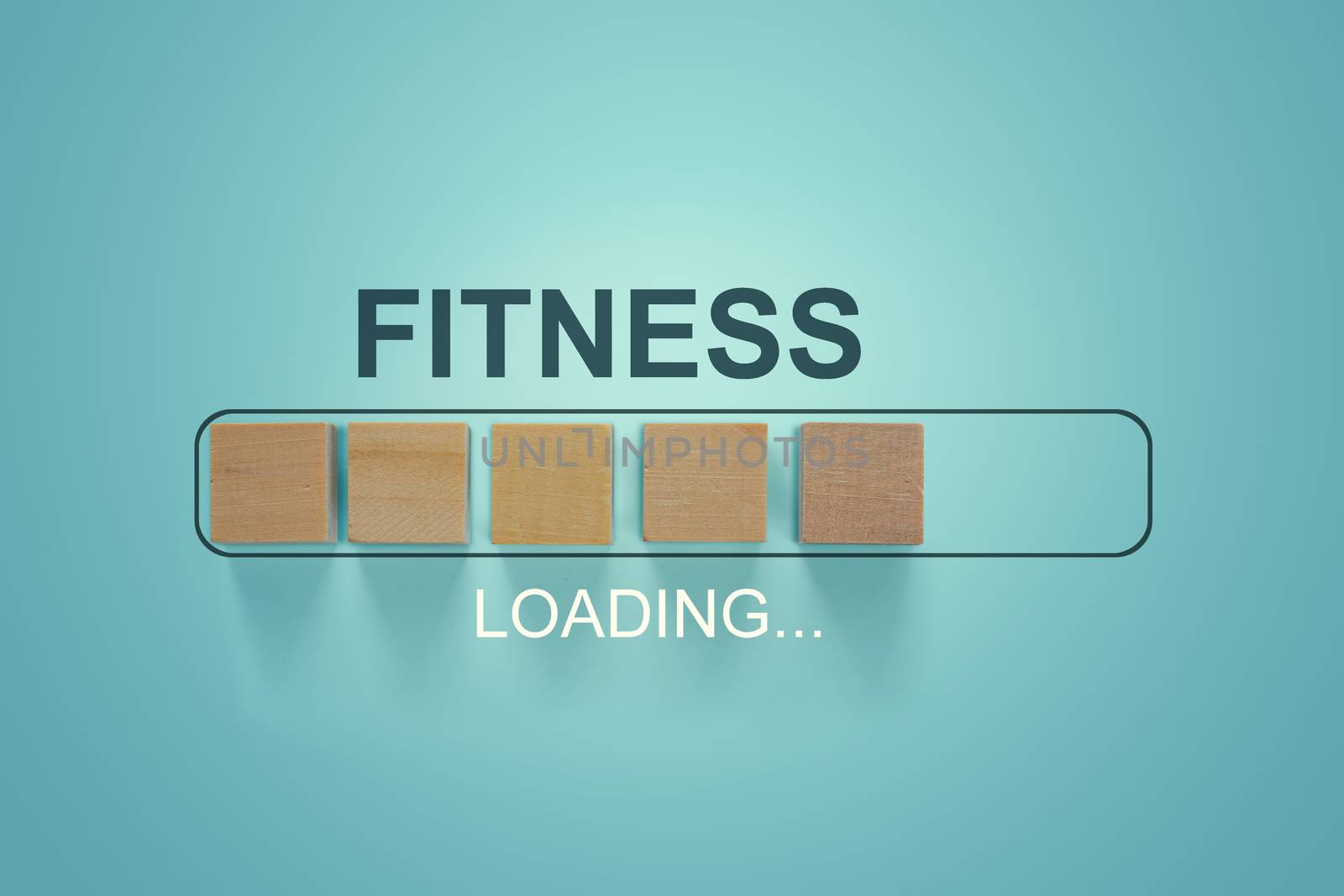 Wooden blocks with the word FITNESS in the loading bar progress concept. by setila