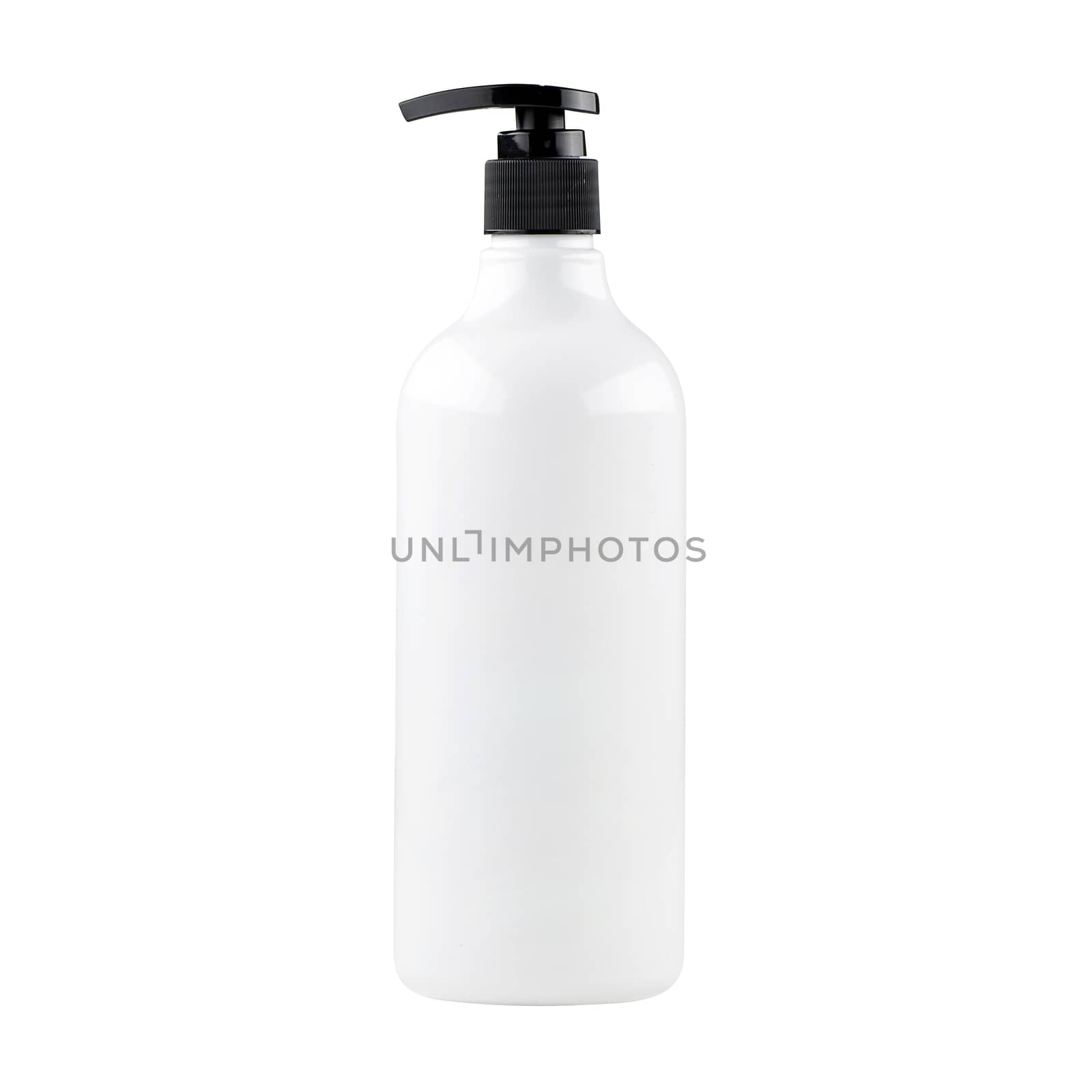 Cosmetic white plastic bottle isolated on white background by uphotopia