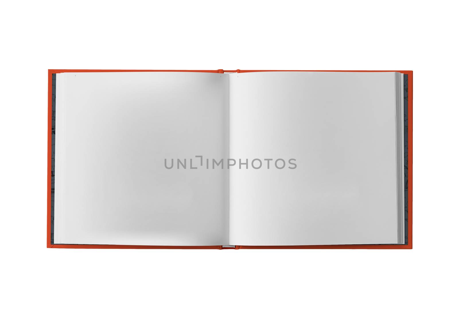 Opened hardcover notebook isolated on white background by uphotopia