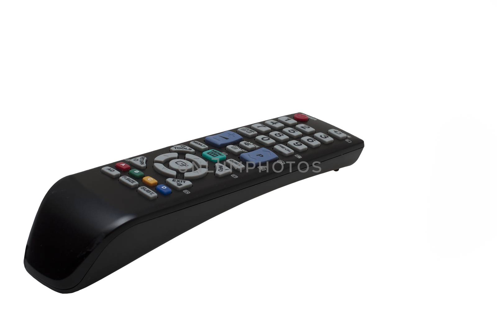 Black TV remote control with color buttons by client111