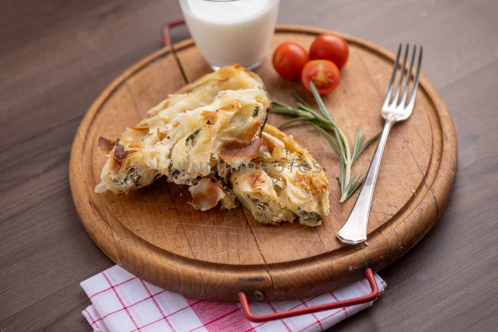 Traditional balkan breakfast - Burek pie with cheese and spinach by adamr