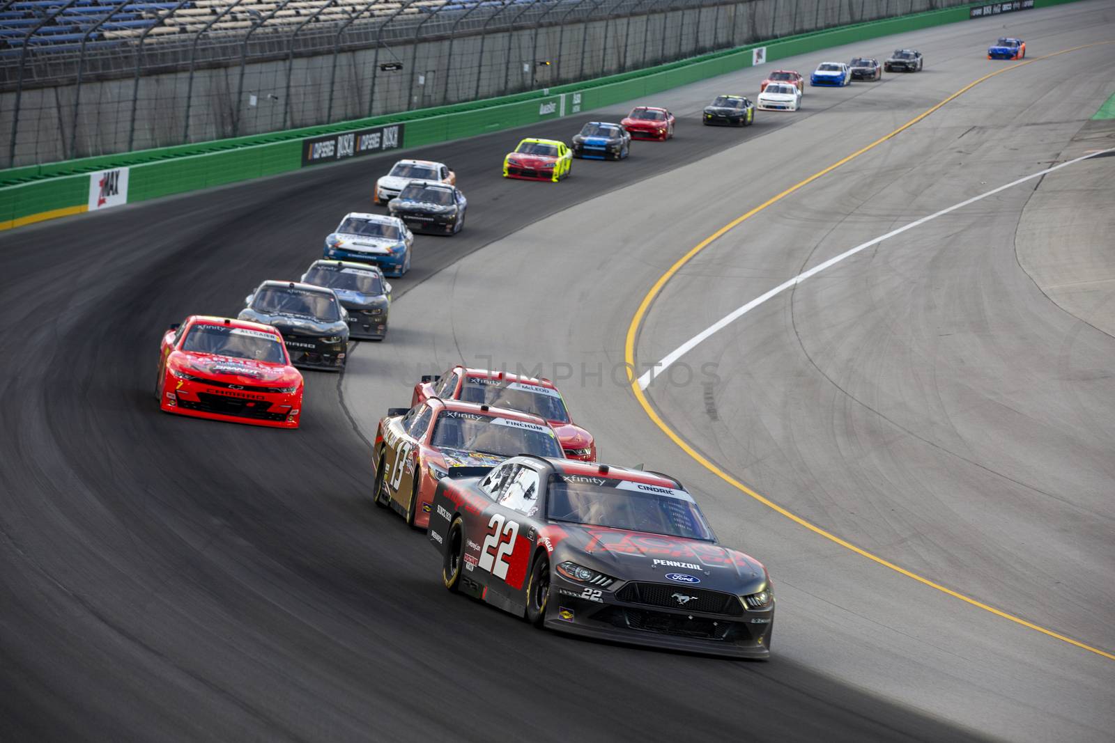 Austin Cindric (22) races for position for the Alsco 300 at Kentucky Speedway in Sparta, Kentucky.