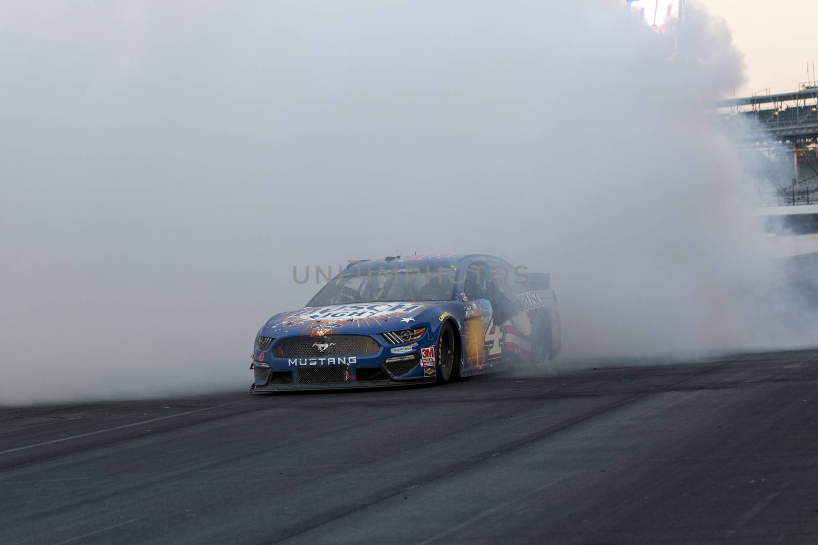 Kevin Harvick (4) celebrates his win for the Big Machine Hand Sanitizer 400 Powered by Big Machine Records at Indianapolis Motor Speedway in Indianapolis, .