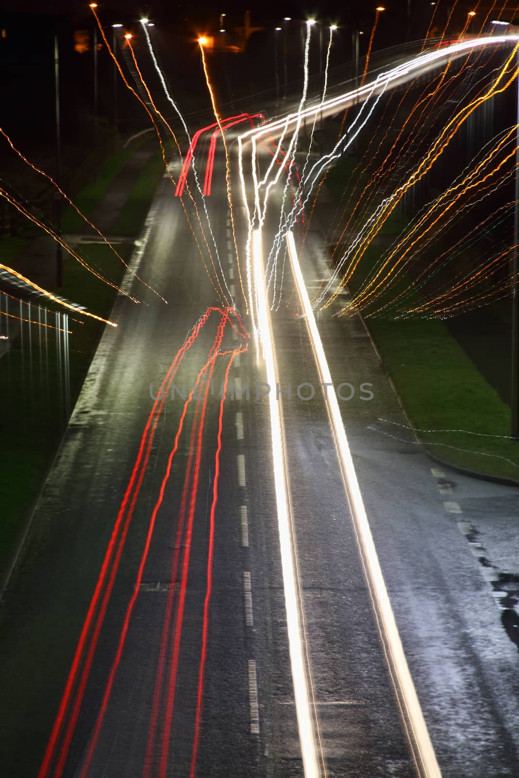 Traffic light trails with a zoom burst effect