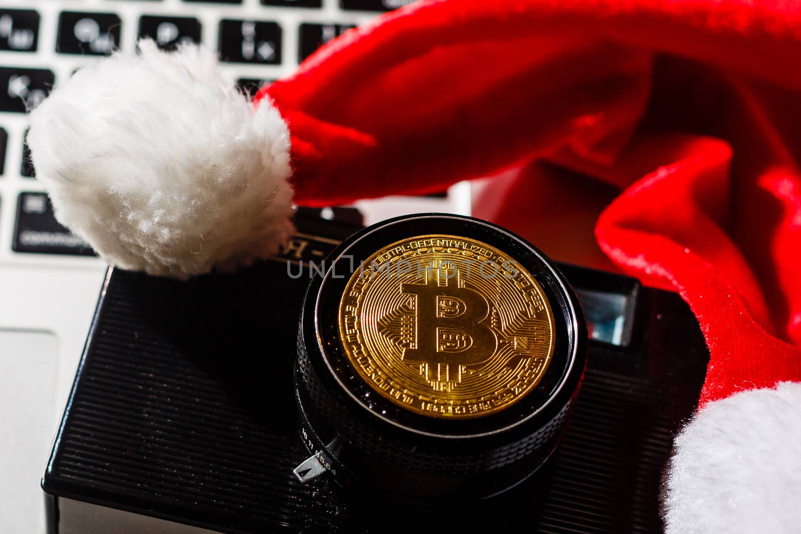 Bitcoin on the christmas backgrounds
