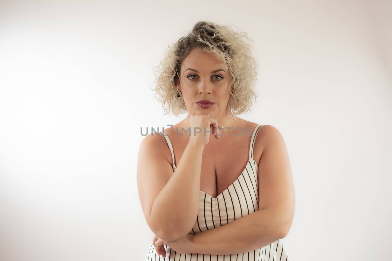 Portrait of a blonde woman with serious face