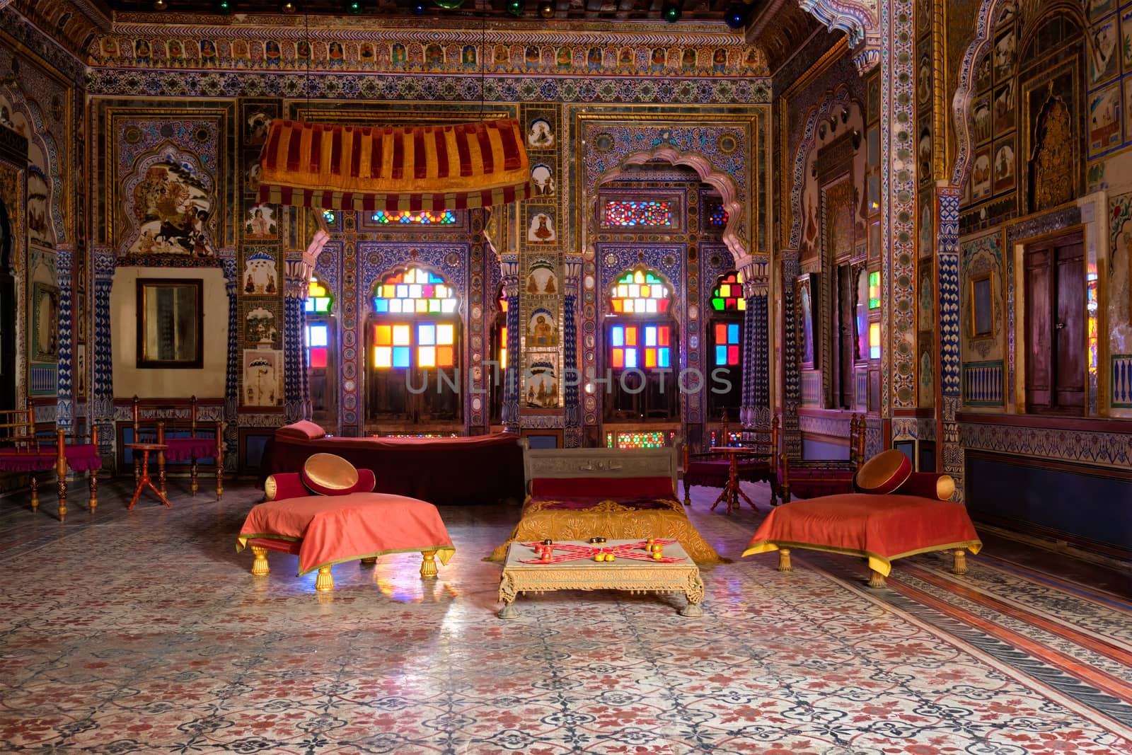 Takhat Vilas Maharaja Takhat Singh's Chamber room in Mehrangarh fort. Jodhpur, Rajasthan, India by dimol