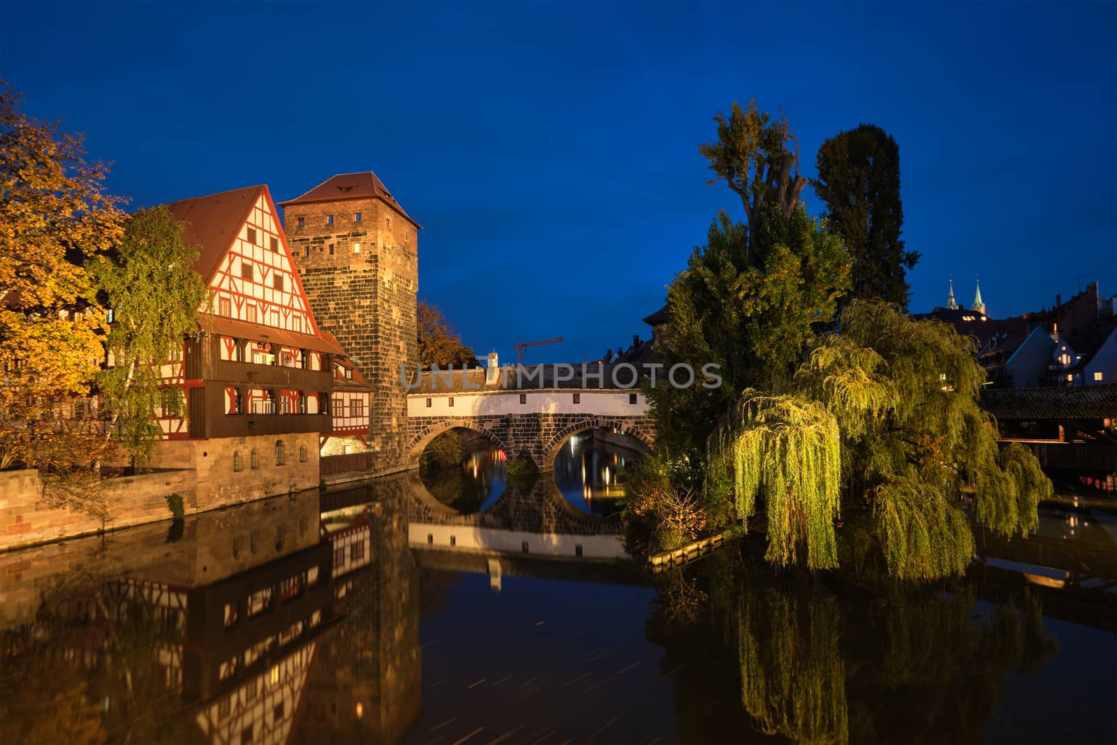 Nuremberg city houses on riverside of Pegnitz river. Nuremberg, Franconia, Bavaria, Germany by dimol
