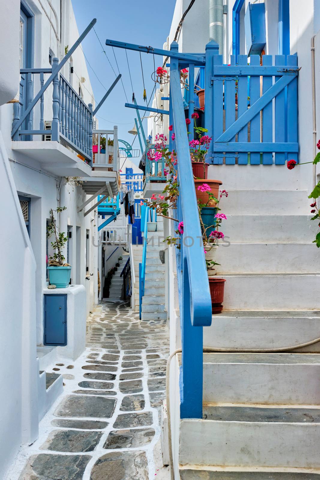Greek Mykonos street on Mykonos island, Greece by dimol