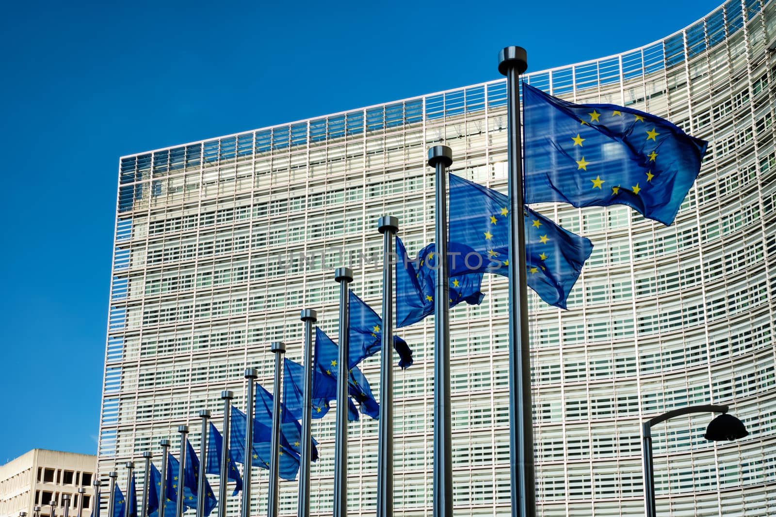 EU flags in front of European Commission by dimol