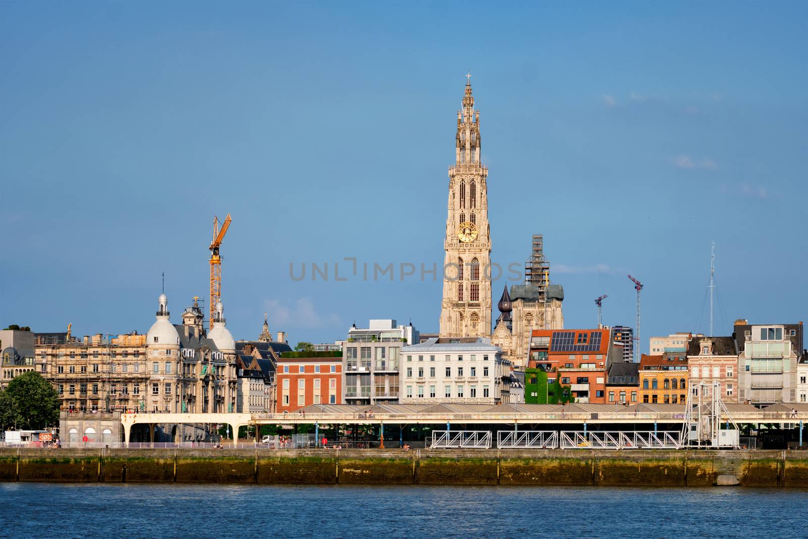 View of Antwerp over the River Scheldt, Belgium.