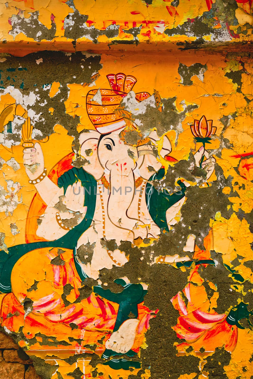 Ganesha Indian Hindu god image painted on wall by dimol