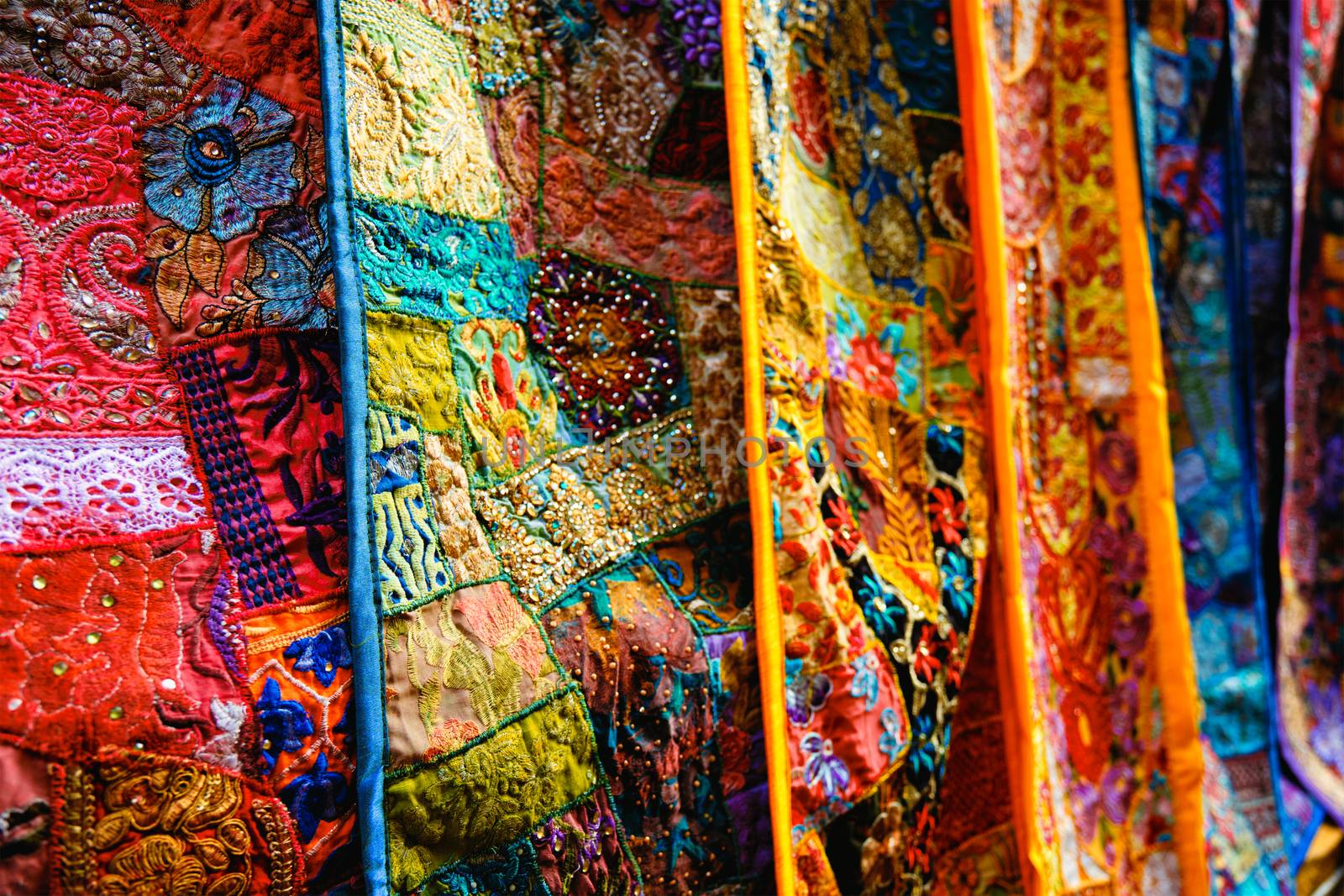 Indian fabric with Indian patterns close up. by dimol