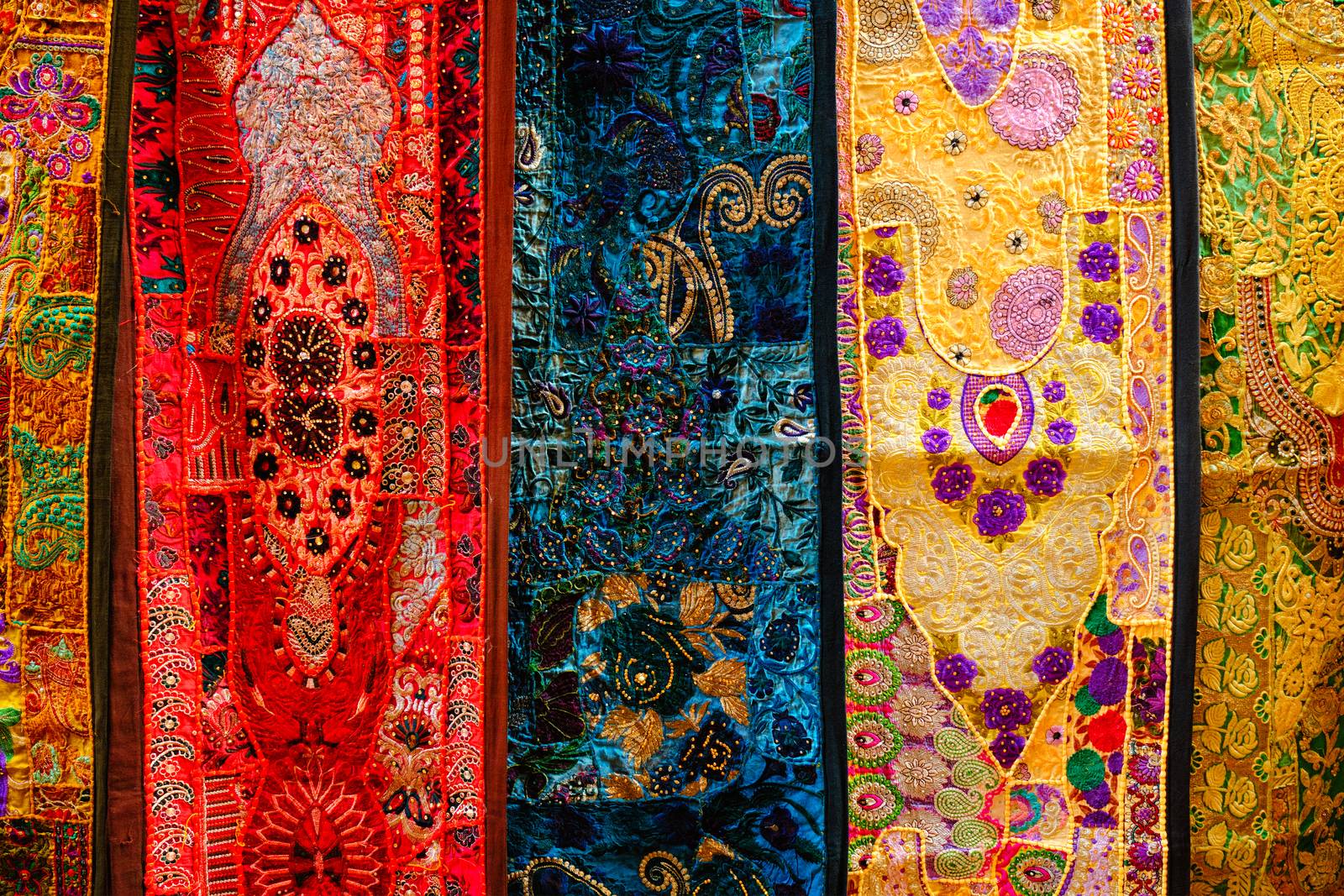Indian fabric with Indian patterns close up. by dimol