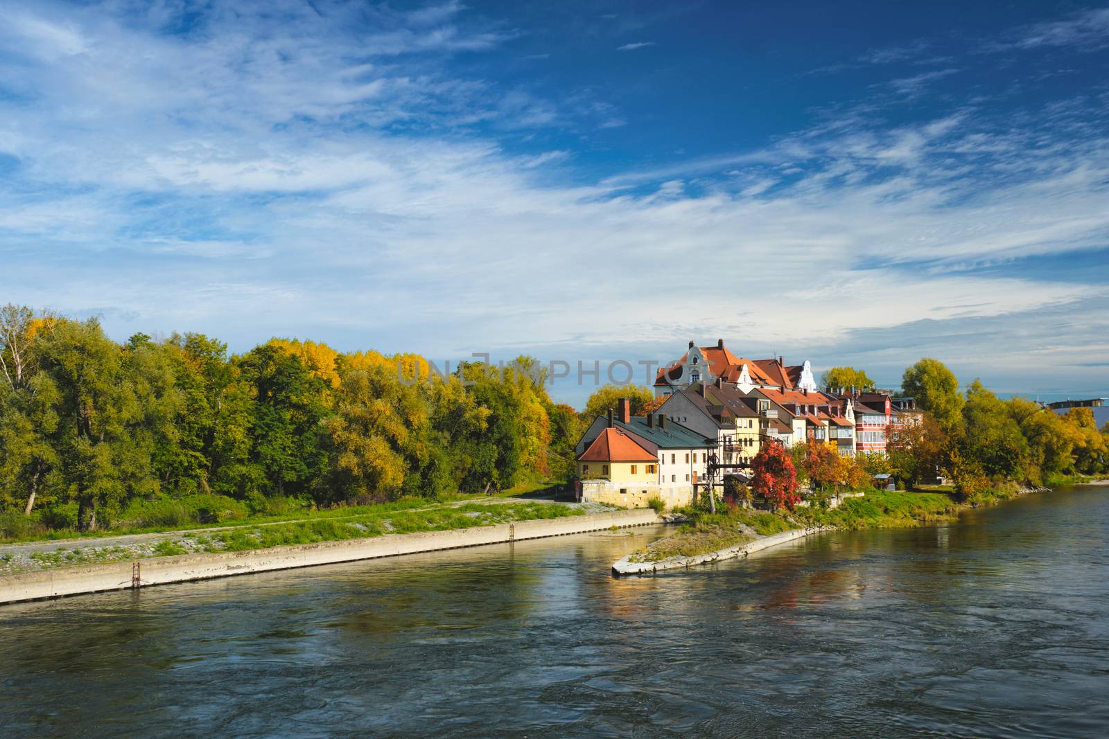 Houses along Danube River. Regensburg, Bavaria, Germany by dimol