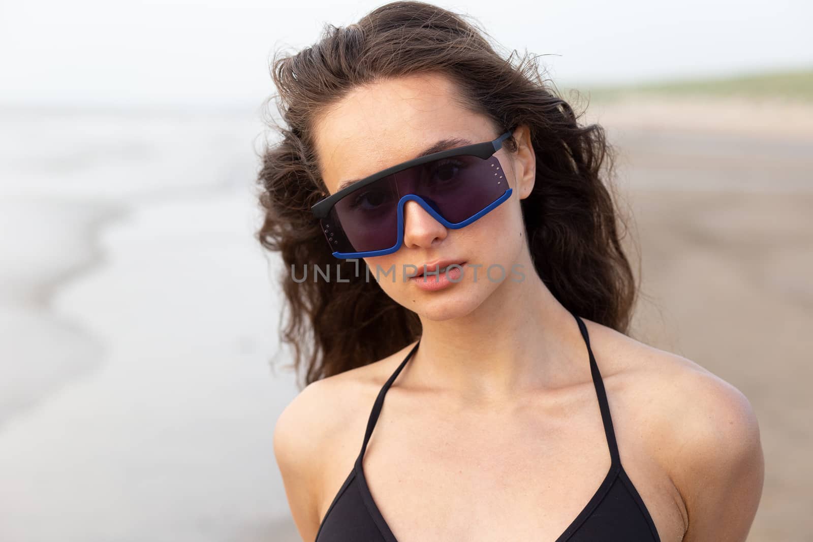 woman sunglass fashion accessories on beach modern model girl