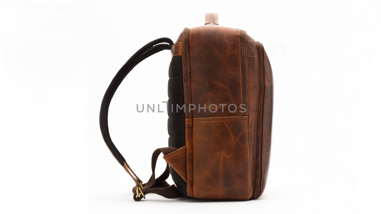 backpack leather bag brown baggage modern fashion accessory design object white background