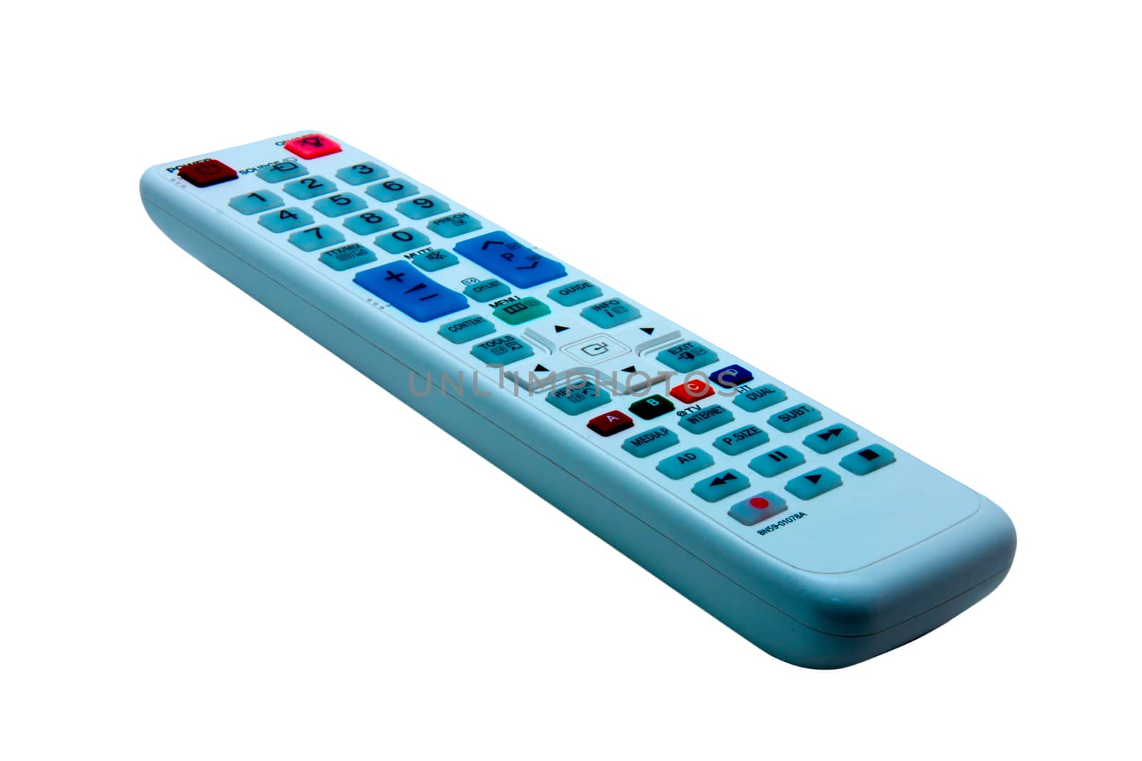 TV control panel with color buttons. white background