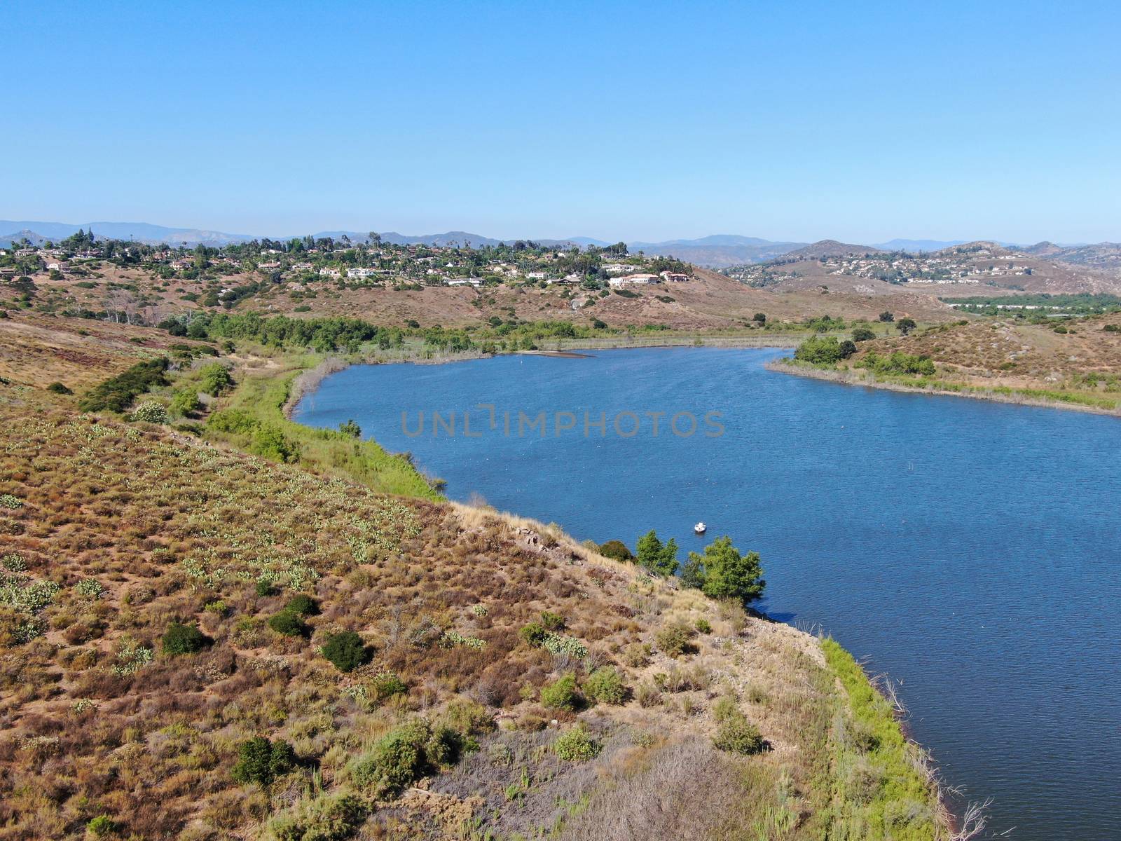Aerial view of Inland Lake Hodges and Bernardo Mountain, San Diego County, California by Bonandbon