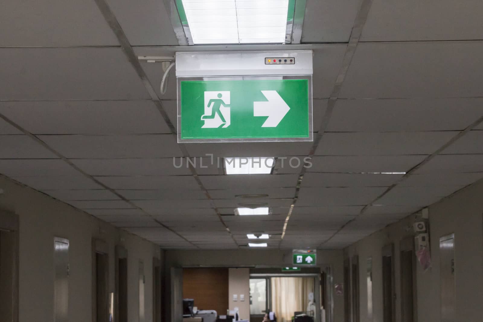 Emergency Exit Sign Pannel on the ceiling