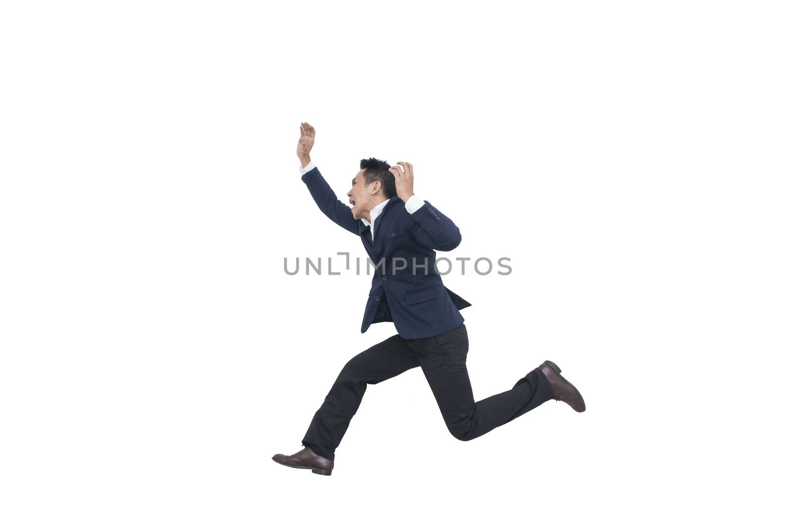 Asian Businessman  jump on white background, Business risk and success concept