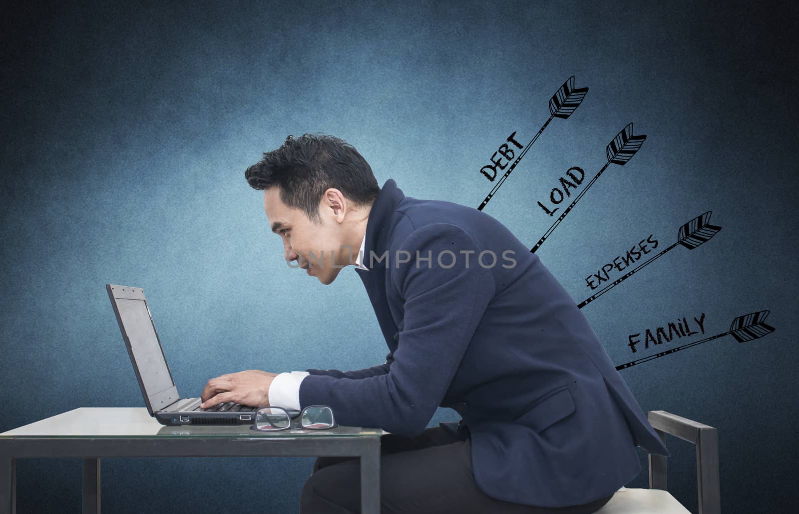 Businessman sitting at a desk using a laptop by Gobba17