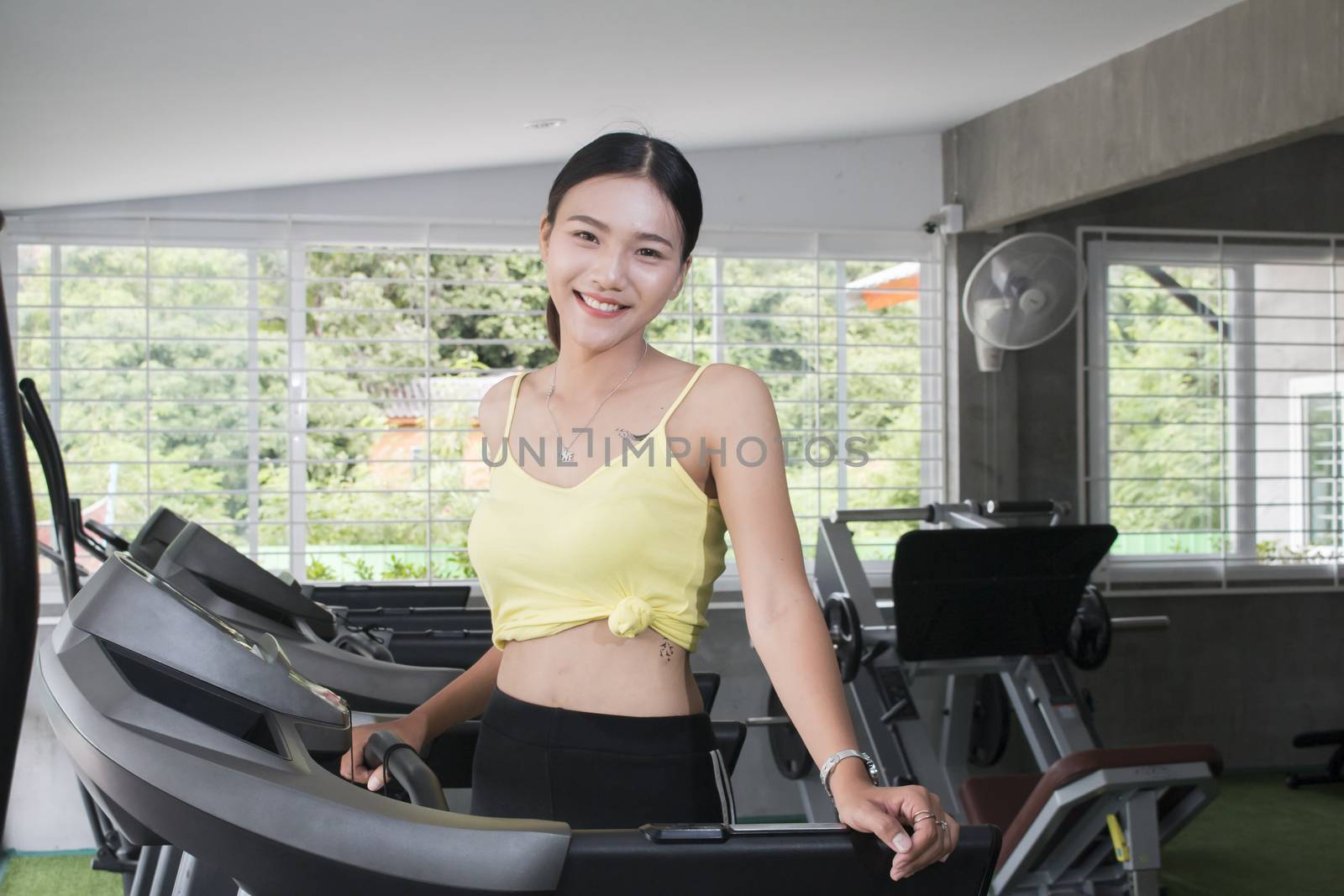 Portrait asian in fitness club,Healthy concept