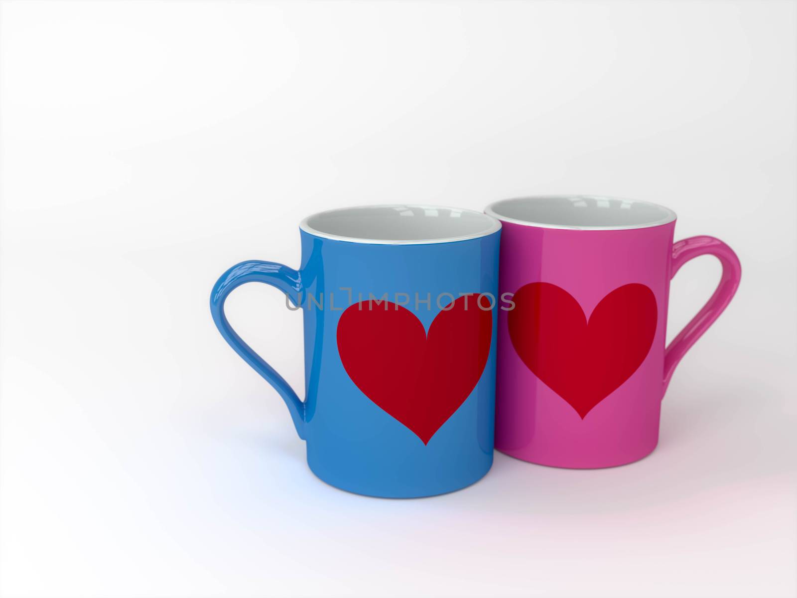 Couples' Mugs,Love couple coffee cups,3DCG,3D rendering, Render scene. 3D illustration. 3D illustration