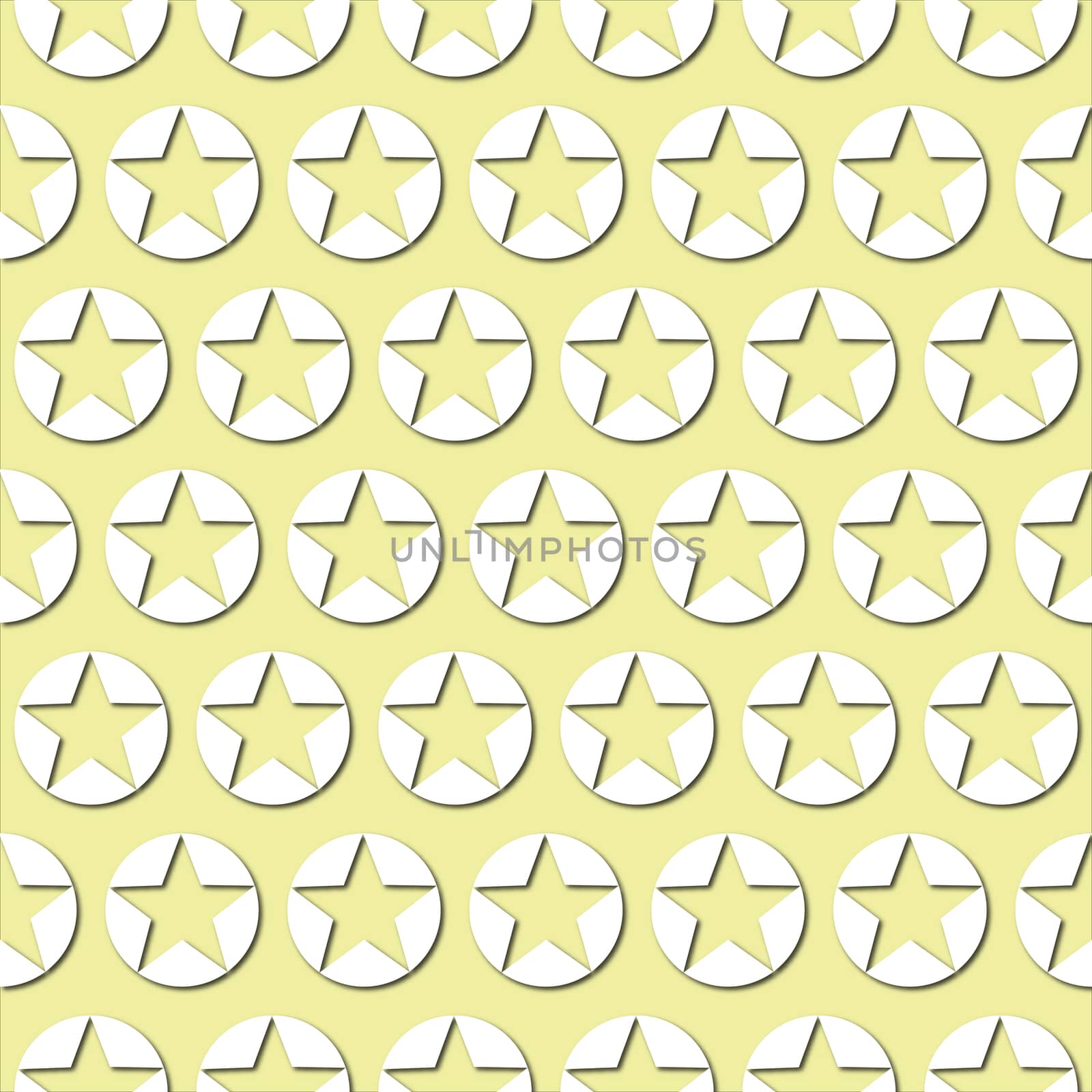 White stars icon on pale green background, seamless pattern. Paper cut style with drop shadows by Pashchenko