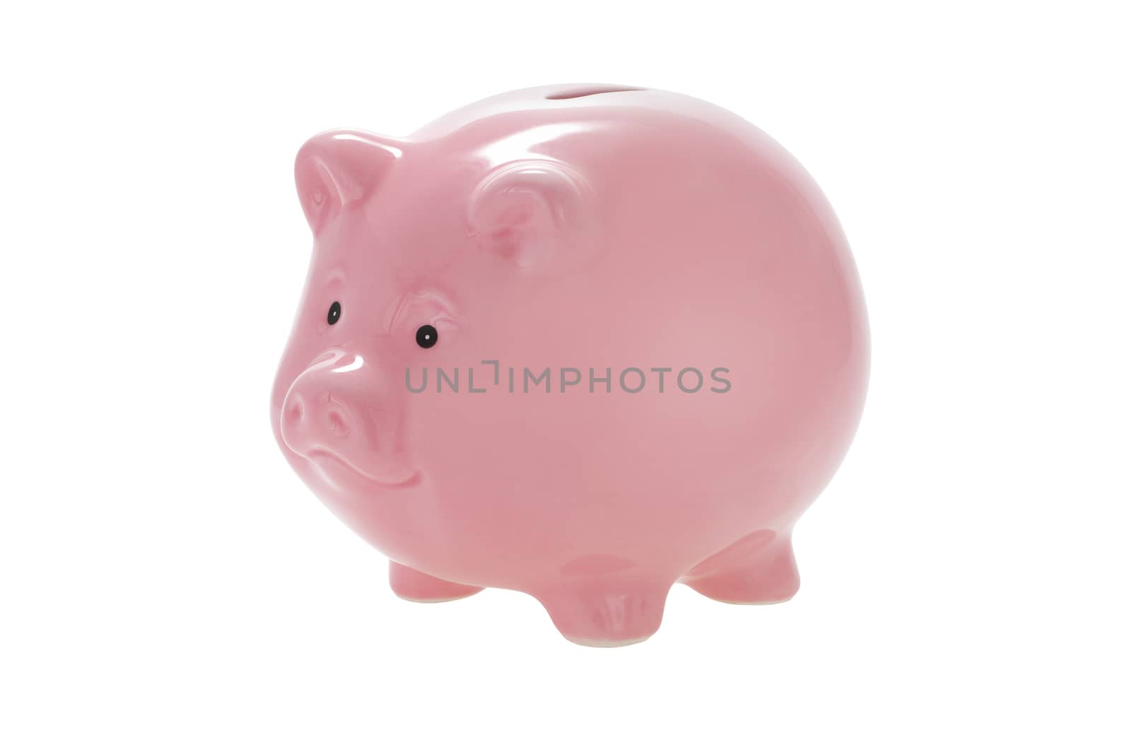 A piggy bank angled isolated on white background with clipping path