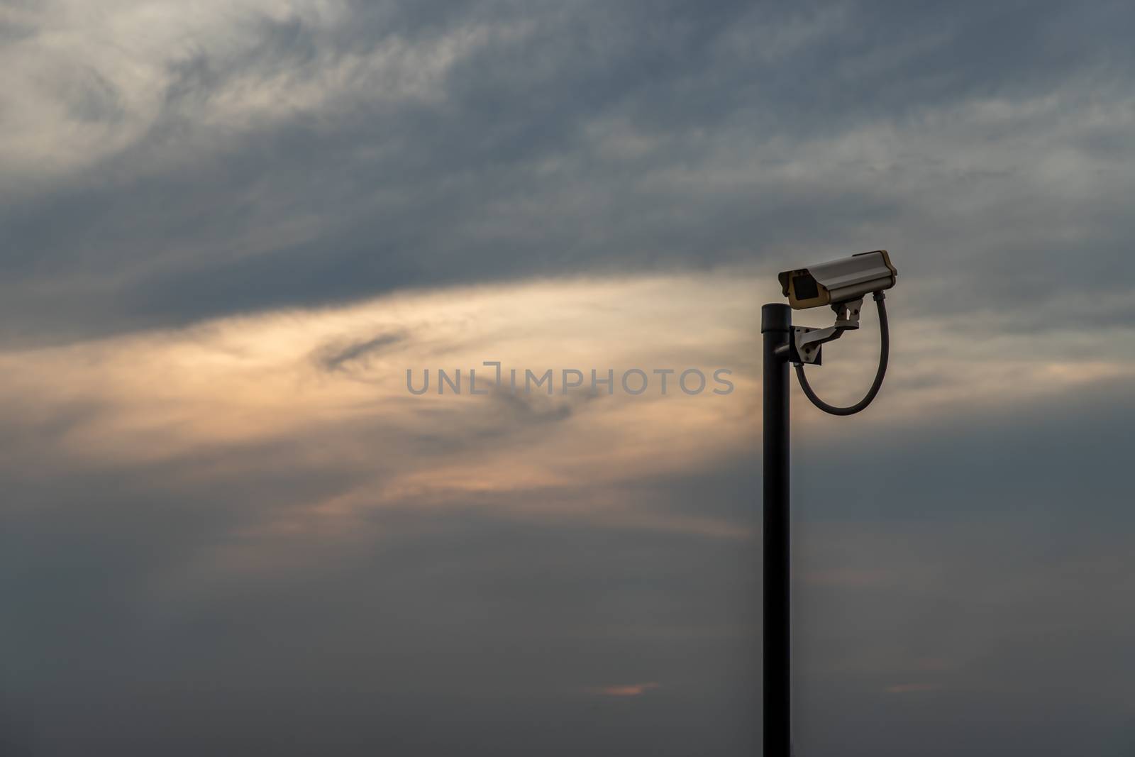 Bangkok, Thailand - 08 May 2020 : Modern surveillance camera on the sky background. the concept of surveillance and visual inspection that has been developed.