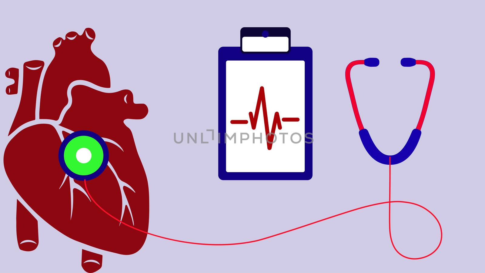 Health care background with heart stethoscope with a report card