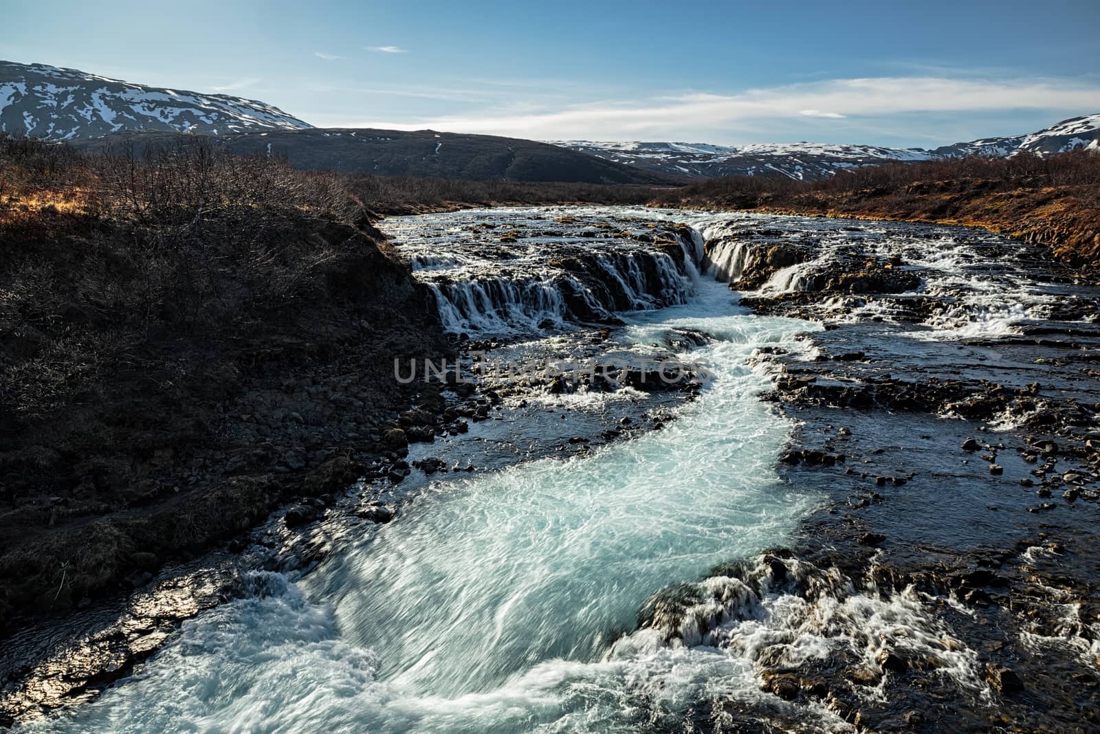 Bruarfoss waterfall in a sunny day, Iceland