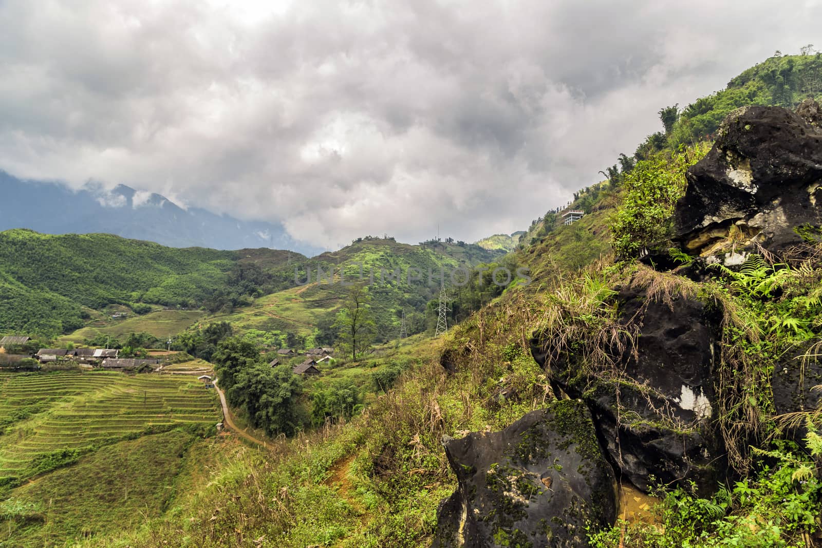 Rice field terraces Mountain view in the clouds Sapa, Lao Cai Pr by Vladyslav