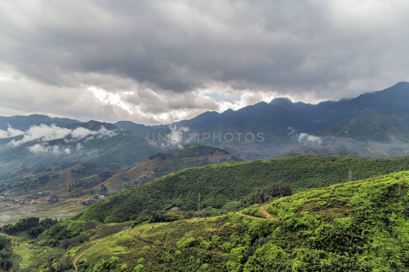 Rice field terraces Mountain view Sapa, Lao Cai Province, north-west Vietnam.