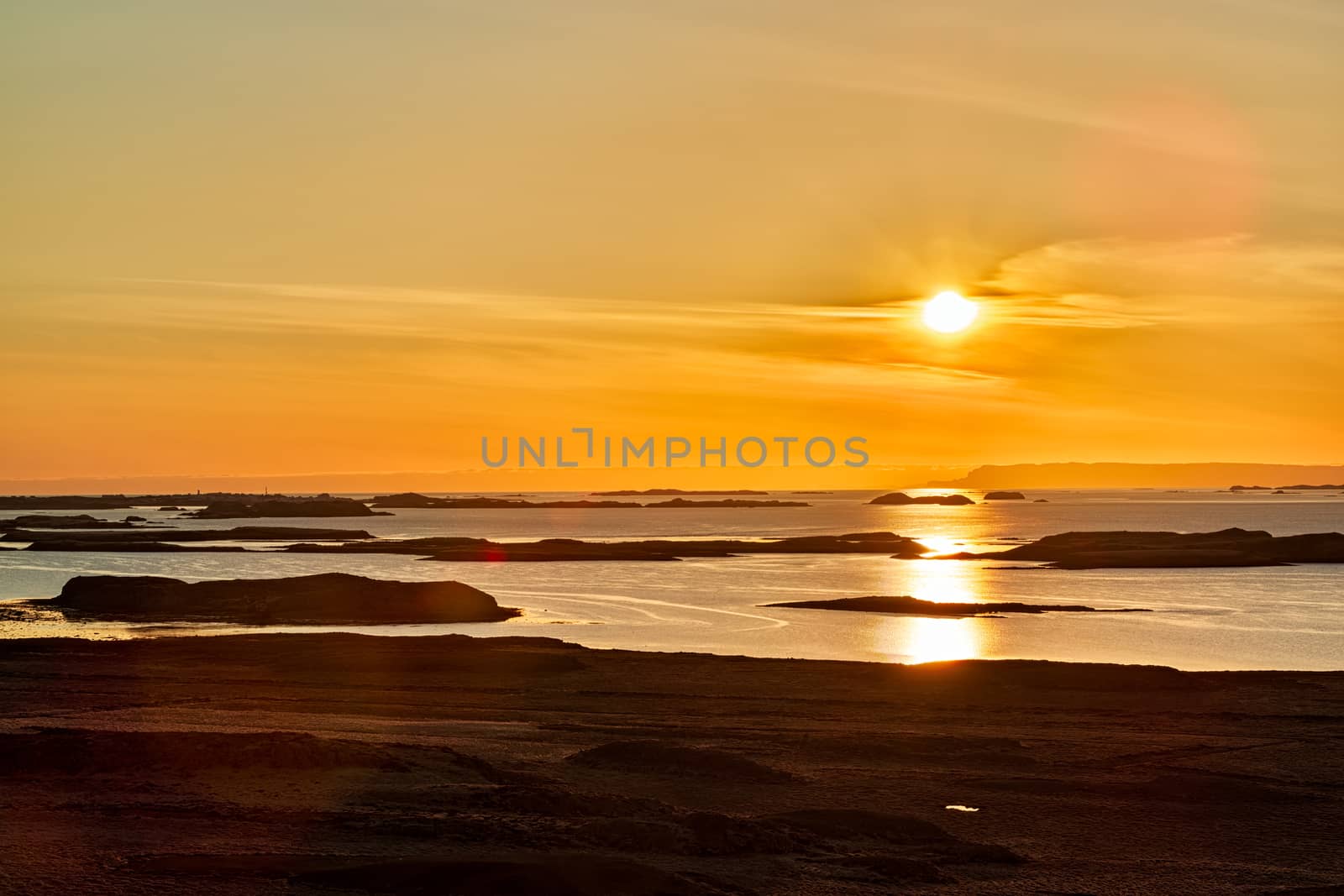 Many islands at sunset near Stykkisholmur in west Iceland